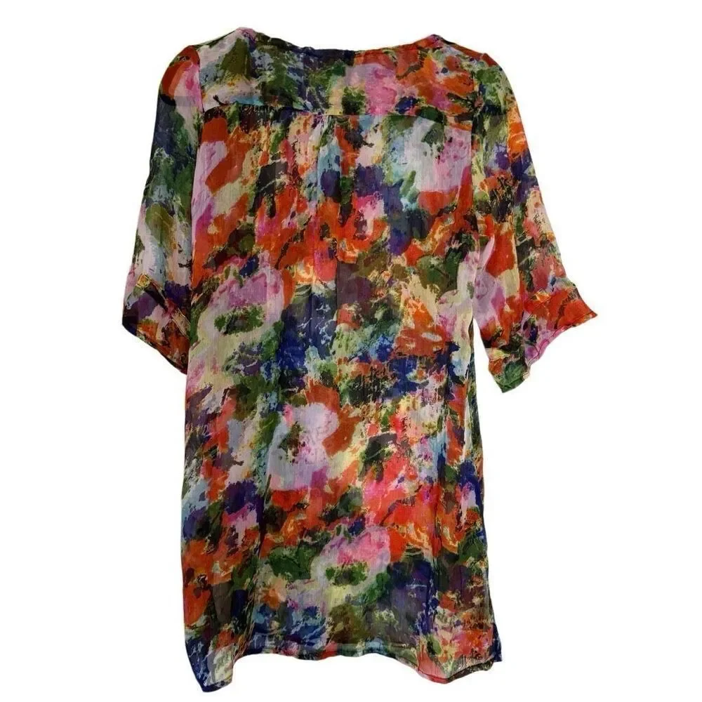 Yuka Beach YB Sheer Watercolor Floral Swimsuit Cover Up Sz L Beach, Swim, Vacay